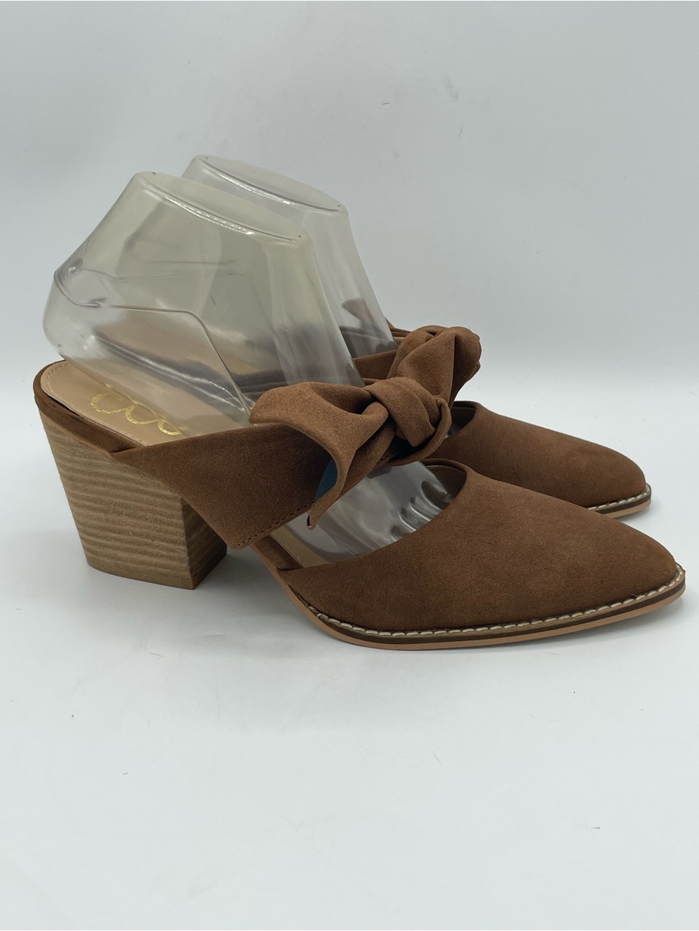 Ccocci Keira Brown Suede Knot Mule with Stacked Heels.